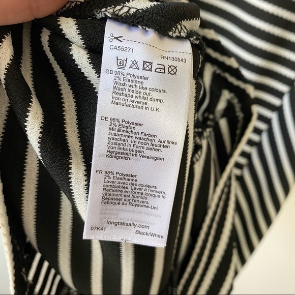 LONG TALL SALLY Black & White Striped V-Neck Zipper Pocket Shift Dress Small - Picture 9 of 10